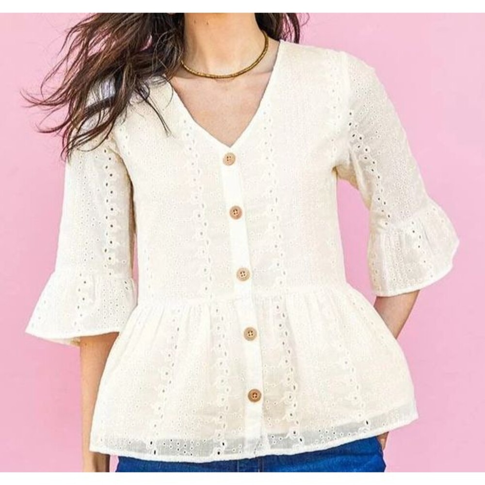 Matilda Jane Dream Chasers Full Button Boho Blouse Women Medium Cottage Babydoll